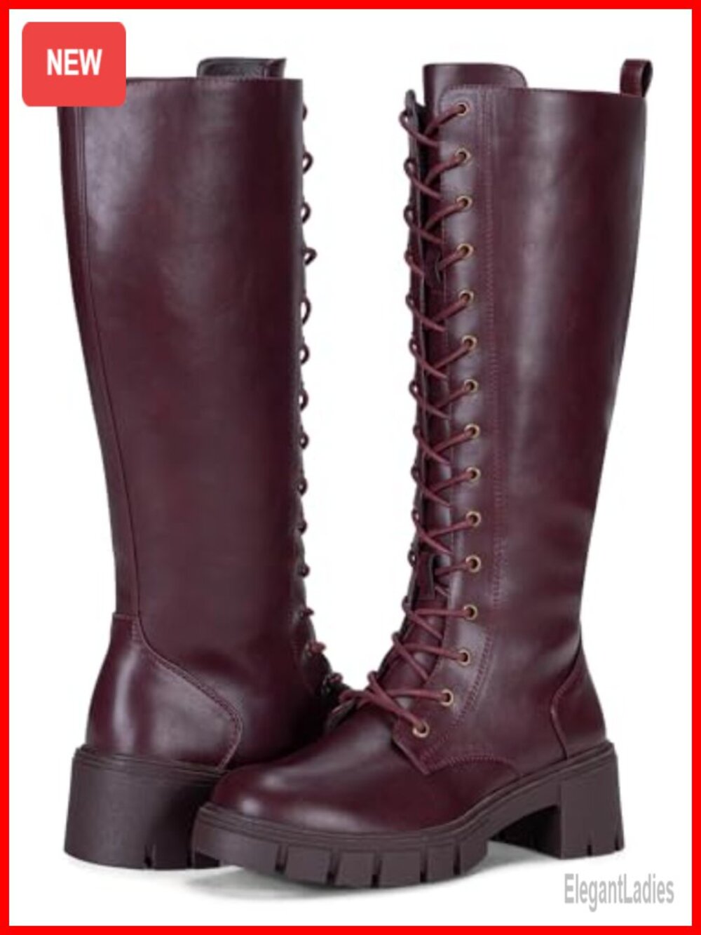 Lace Up Platform Chunky Heel Knee High Combat Boots